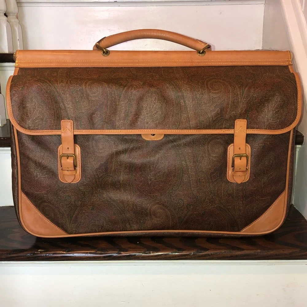ETRO Milano Red Paisley Coated Canvas Vachetta Double Sides Travel Bag 56cm